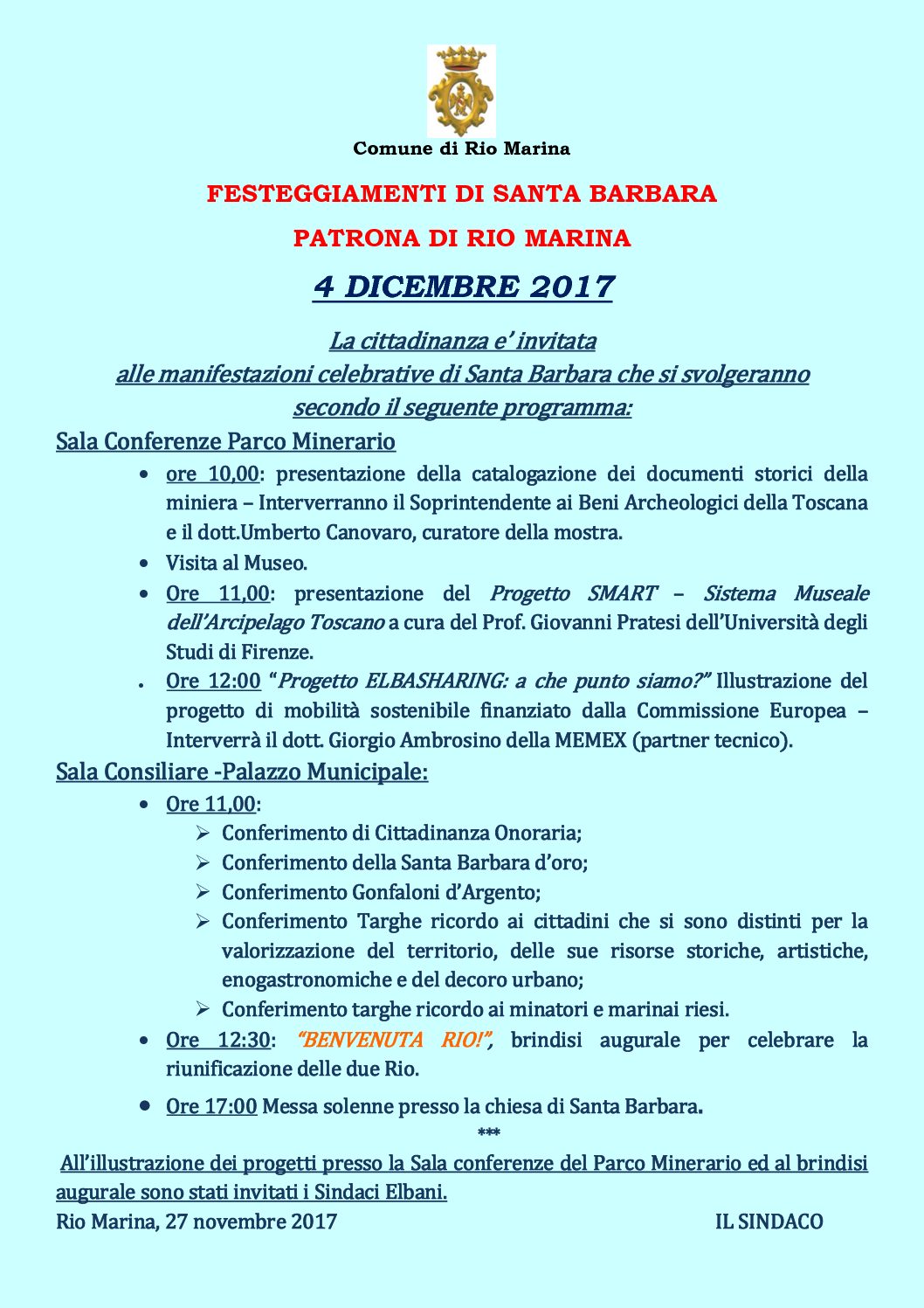 Elbasharing e i festeggiamenti per Santa Barbara: patrono del comune di Rio Marina